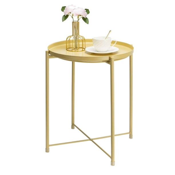 Black Round End Table, 2 Tier Metal Sofa Side Table with Removable Tray Foldable Accent Coffee Table for Small Spaces,Bedroom,Patio Black Round End Table, 2 Tier Metal Sofa Side Table with Removable Tray Foldable Accent Coffee Table for Small Spaces,Bedroom,Patio